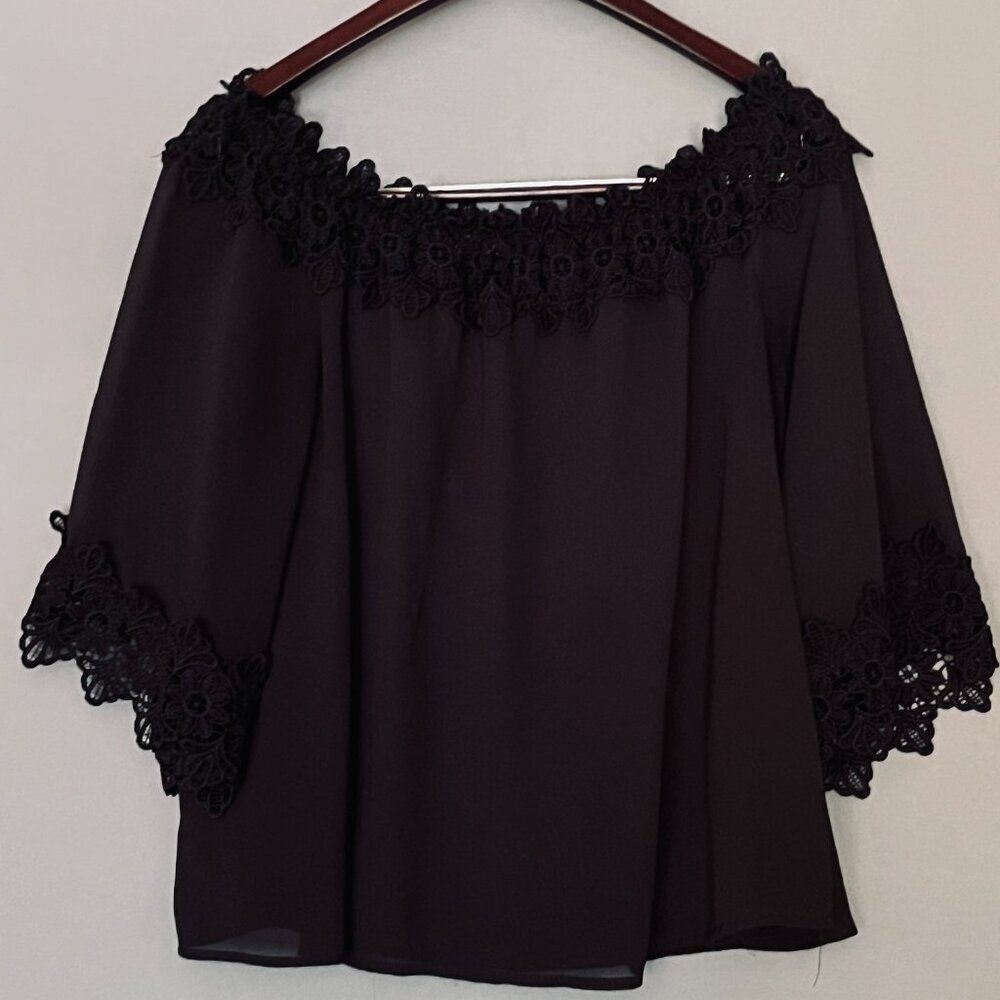 C.O.C. Black Sheer Off the Shoulder Lace Embellished Blouse Women's XL